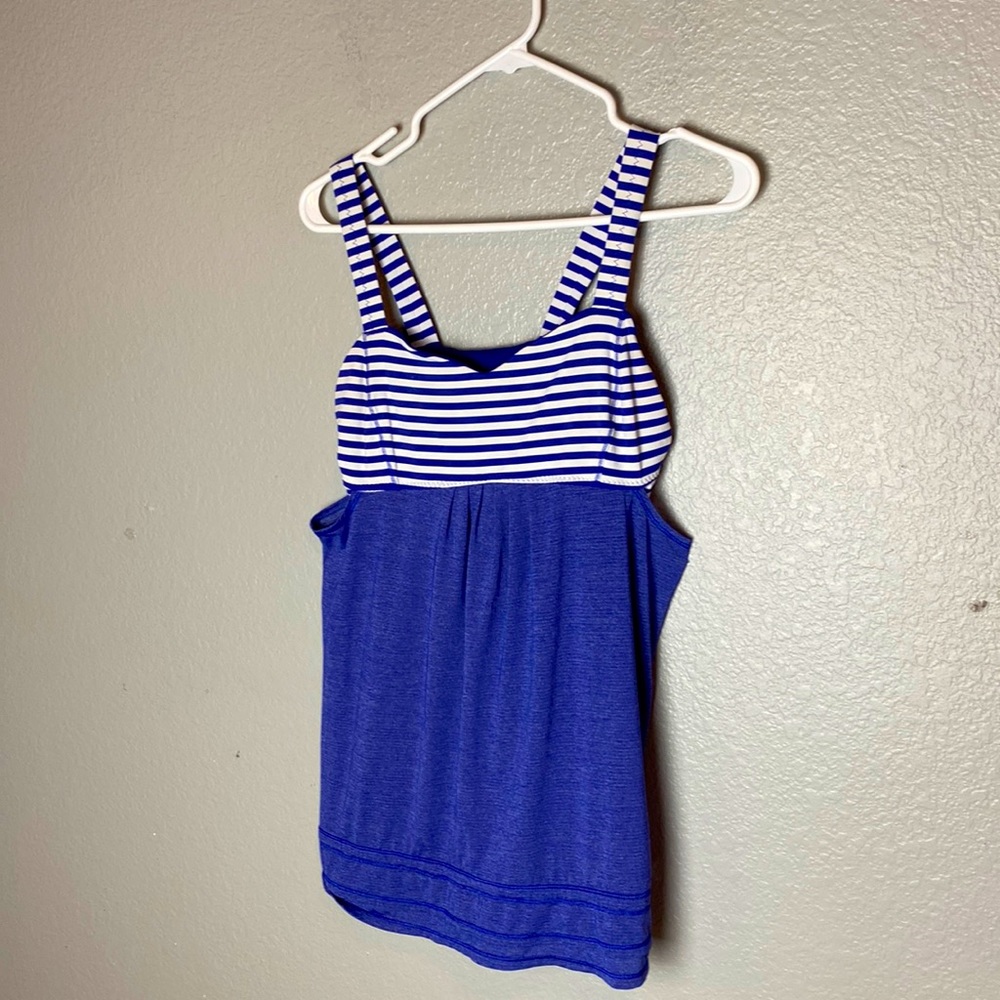 Lululemon tank Blue with White strips. Size 8